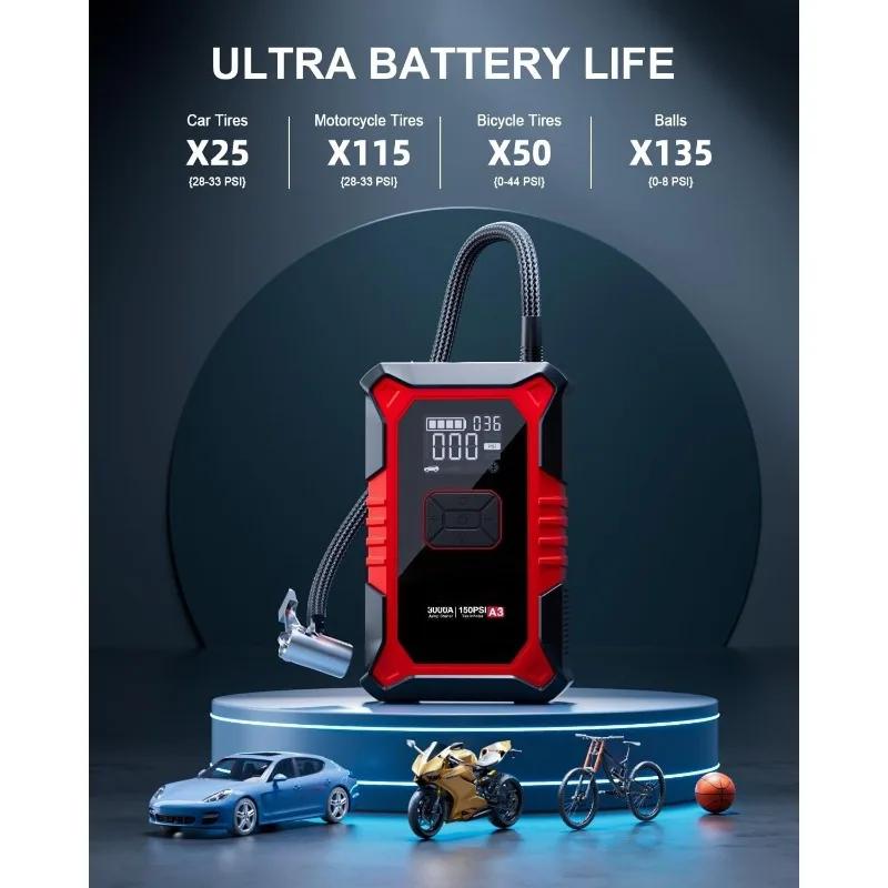 home.A3 Démarreur de saut avec compresseur d'air, booster de batterie de voiture portable 3000A (9,0