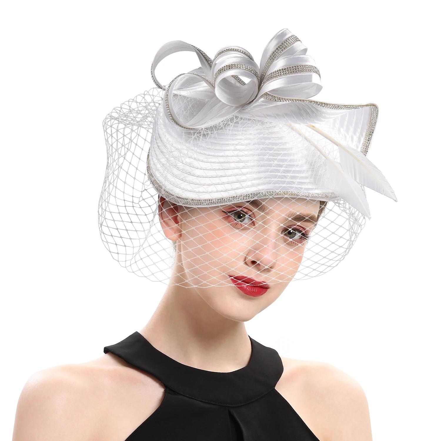Chapeaux Derby élégants pour femmes, avec bandeau en voile, chapeau de fête de thé, strass, fascinat