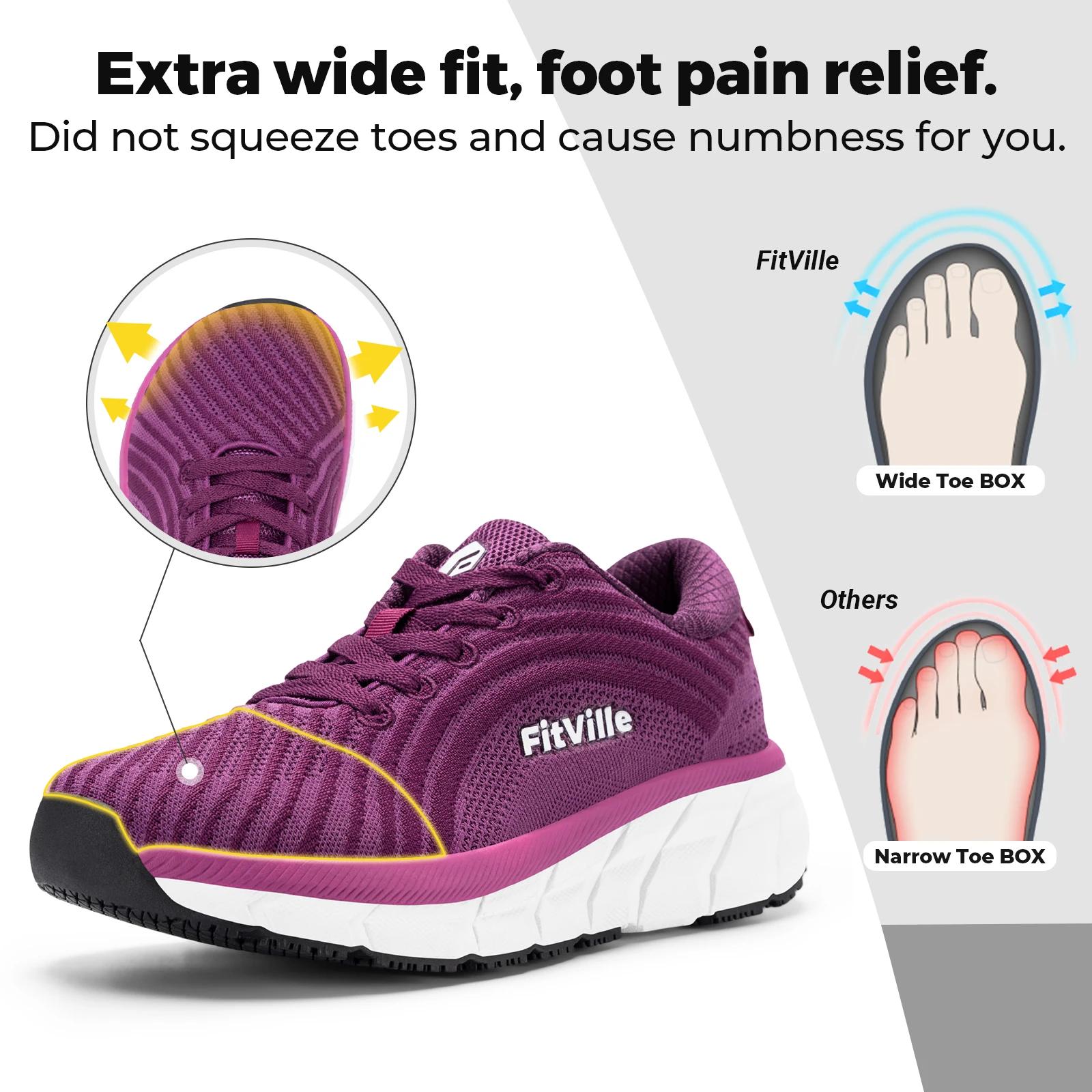 Chaussures FitVille à bout large pour femmes, respirantes, légères, pour pieds enflés, avec amorti p