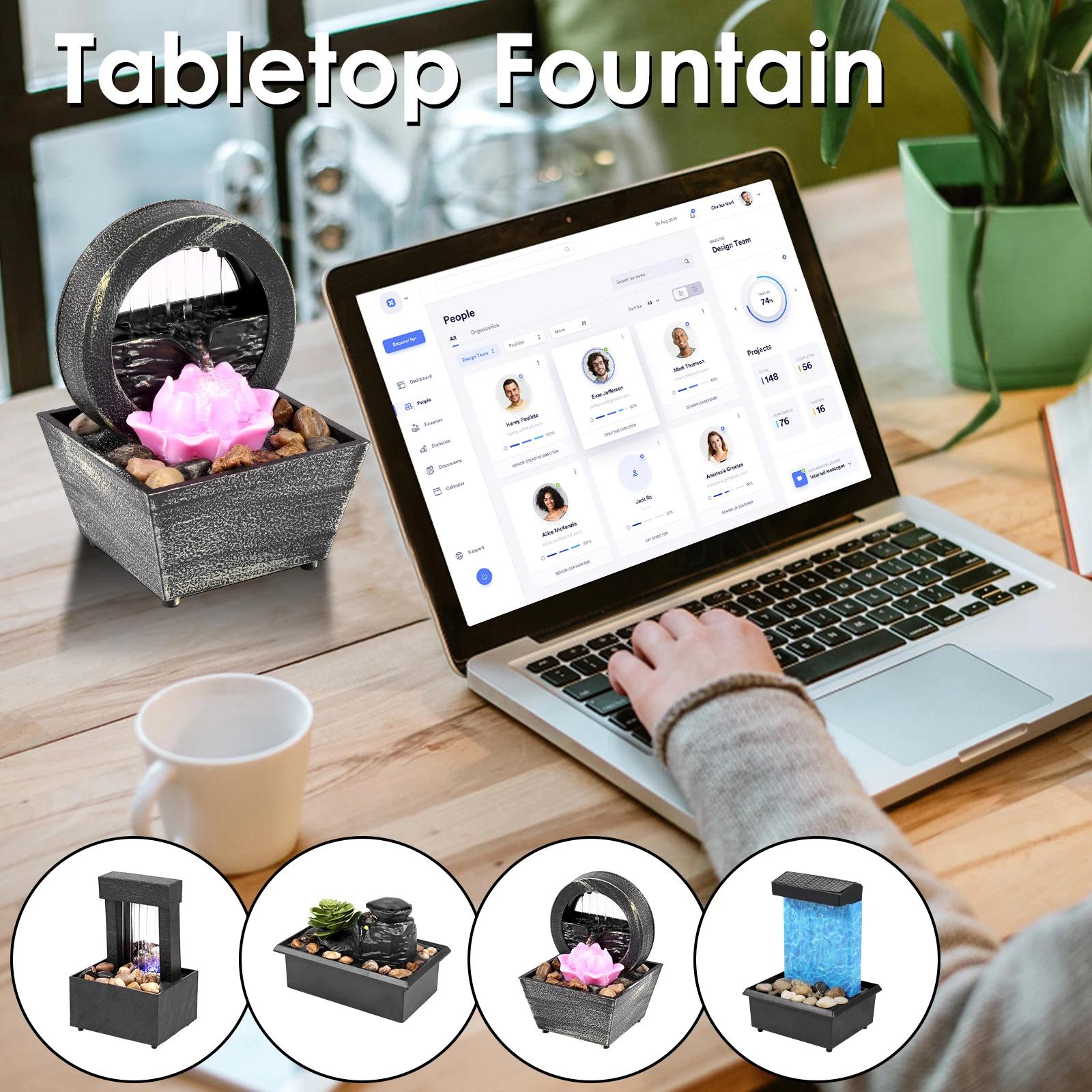 Fontaine de table avec batterie légère/Mini cascade de bureau à commande USB, ornements créatifs de 