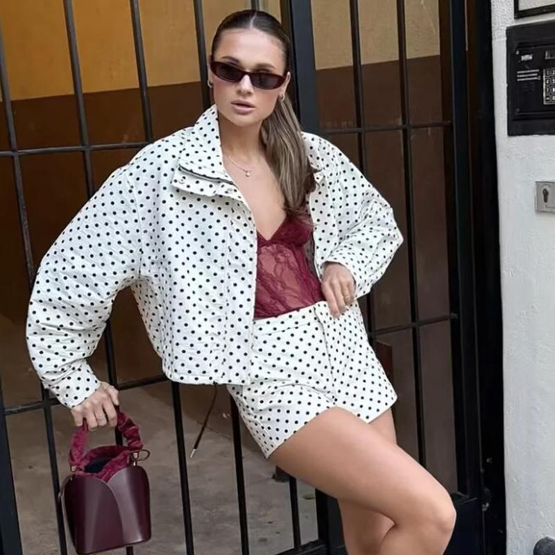 HXAO – veste bombardier à pois pour femme, demi-saison, surdimensionnée, manches longues, haut d'ext