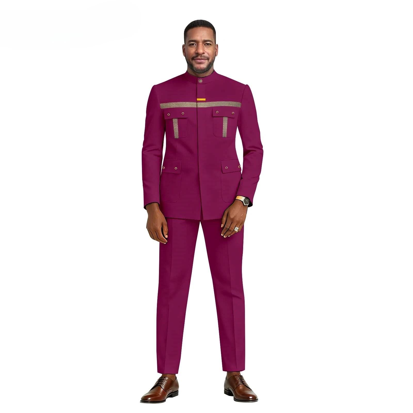 Nouvel ensemble deux pièces décontracté et coloré pour homme africain, coupe ajustée - Costume pour 