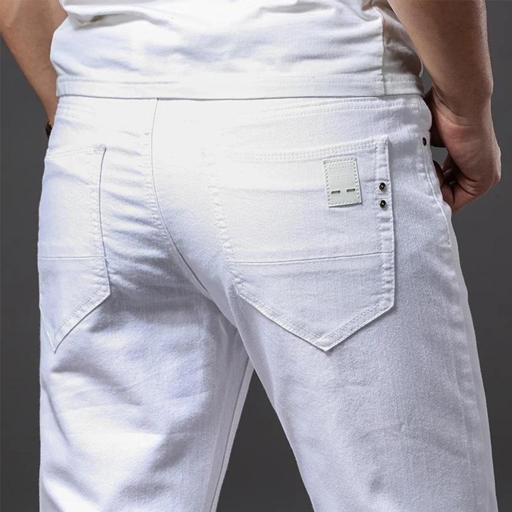 Jean blanc élastique pour hommes, coupe droite, Slim, décontracté, doux, Business, marque classique,