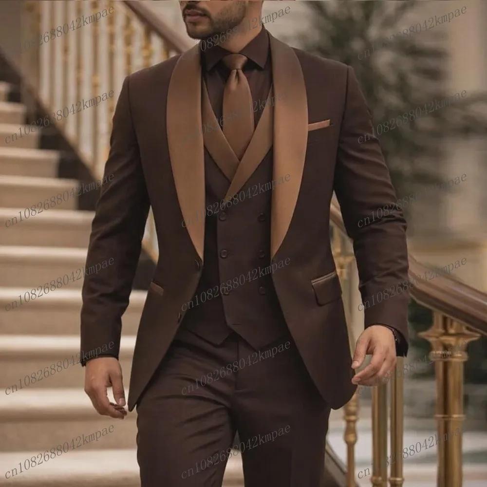 Nouveau costume homme marron foncé formel pour marié, témoin, mariage, soirée, bal, affaires – Ensem