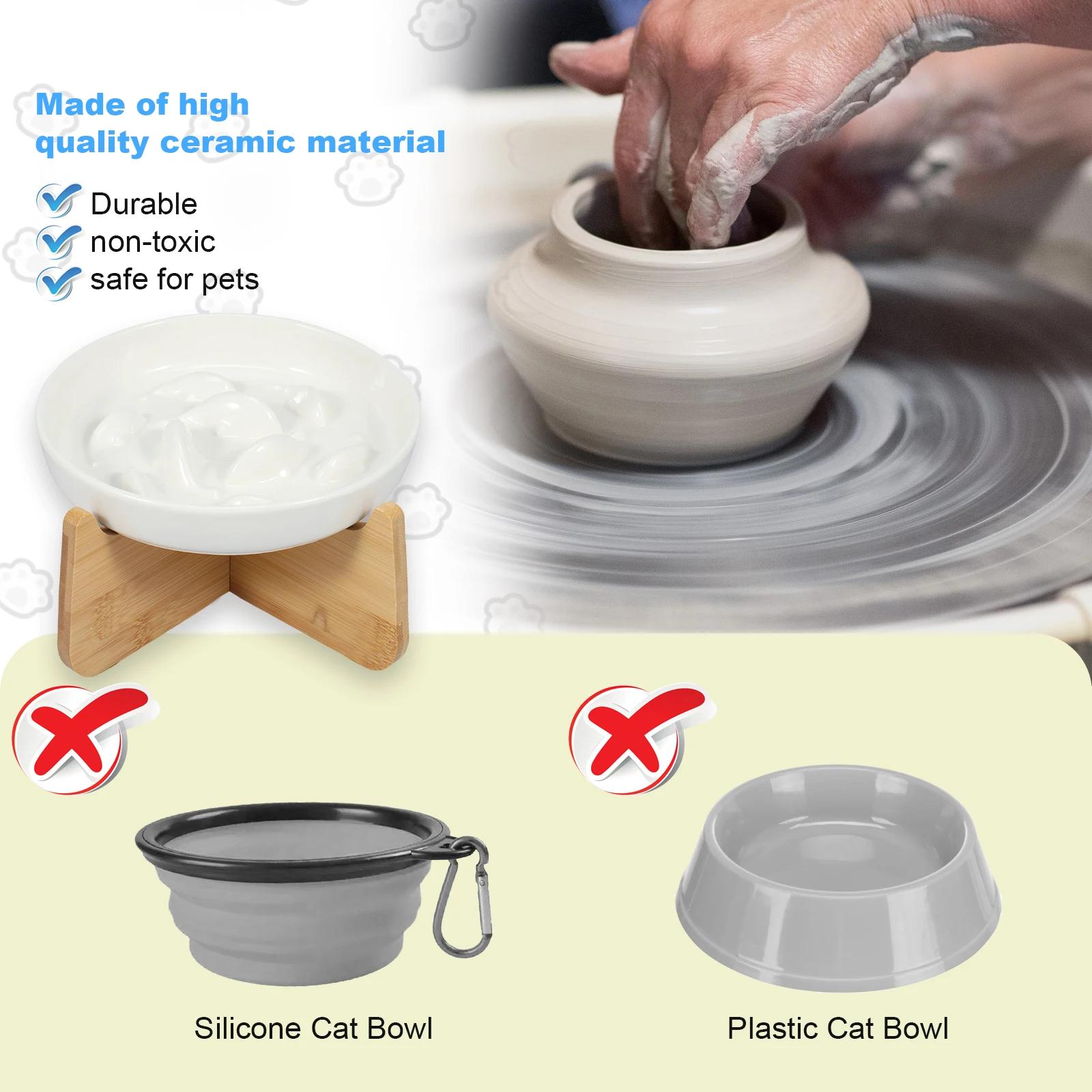 Bol pour chat surélevé bols pour chat surélevés avec support en bois bol d'alimentation lente en cér