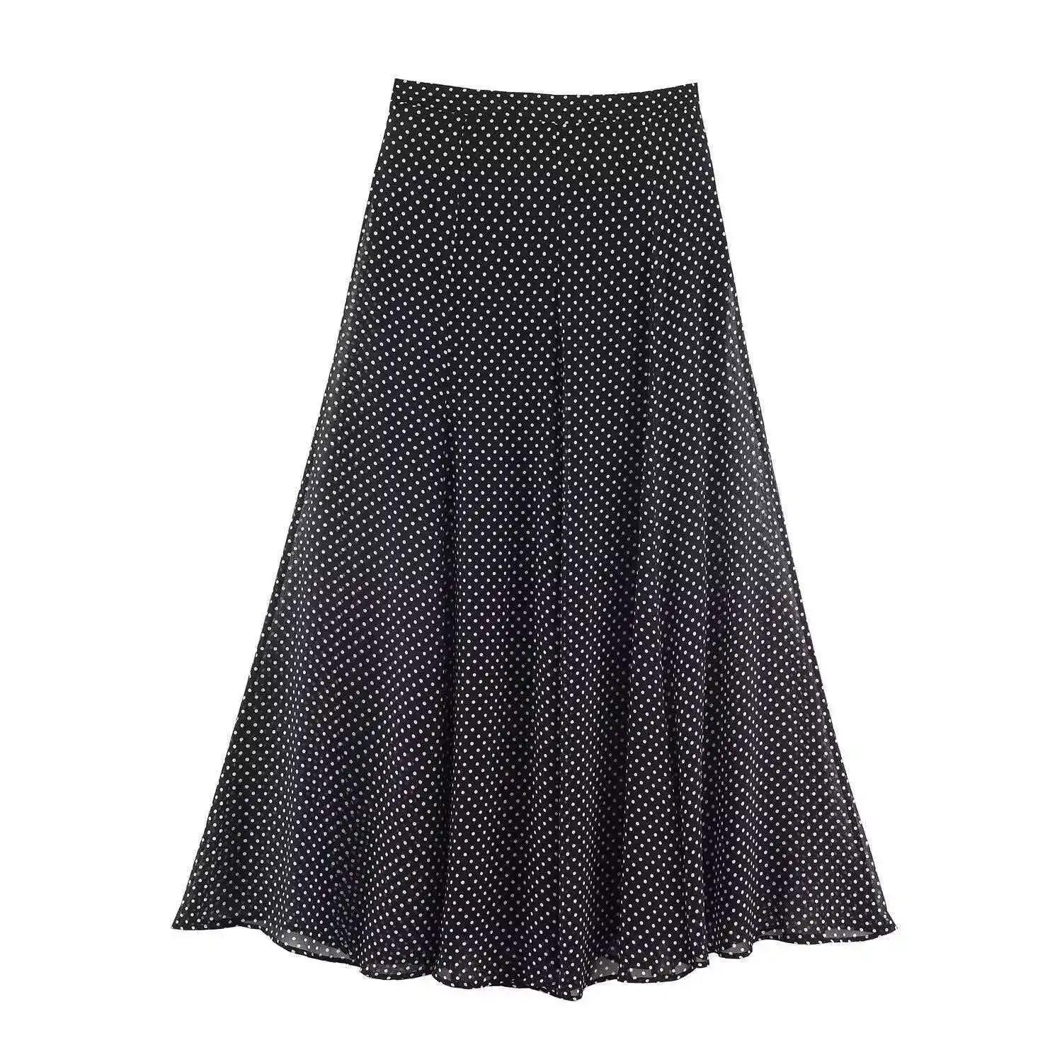 Ensemble deux pièces Streetwear pour femmes, chemisier à pois avec nœud papillon, jupe longue, chemi