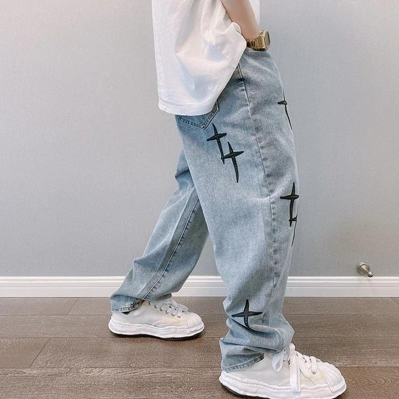 Jean imprimé pour hommes, Streetwear, Baggy, jambes larges, mode coréenne, drapé, droit, décontracté