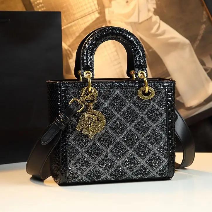 Petit sac à main entièrement en strass, sac à bandoulière de luxe en cuir véritable pour femmes, sac