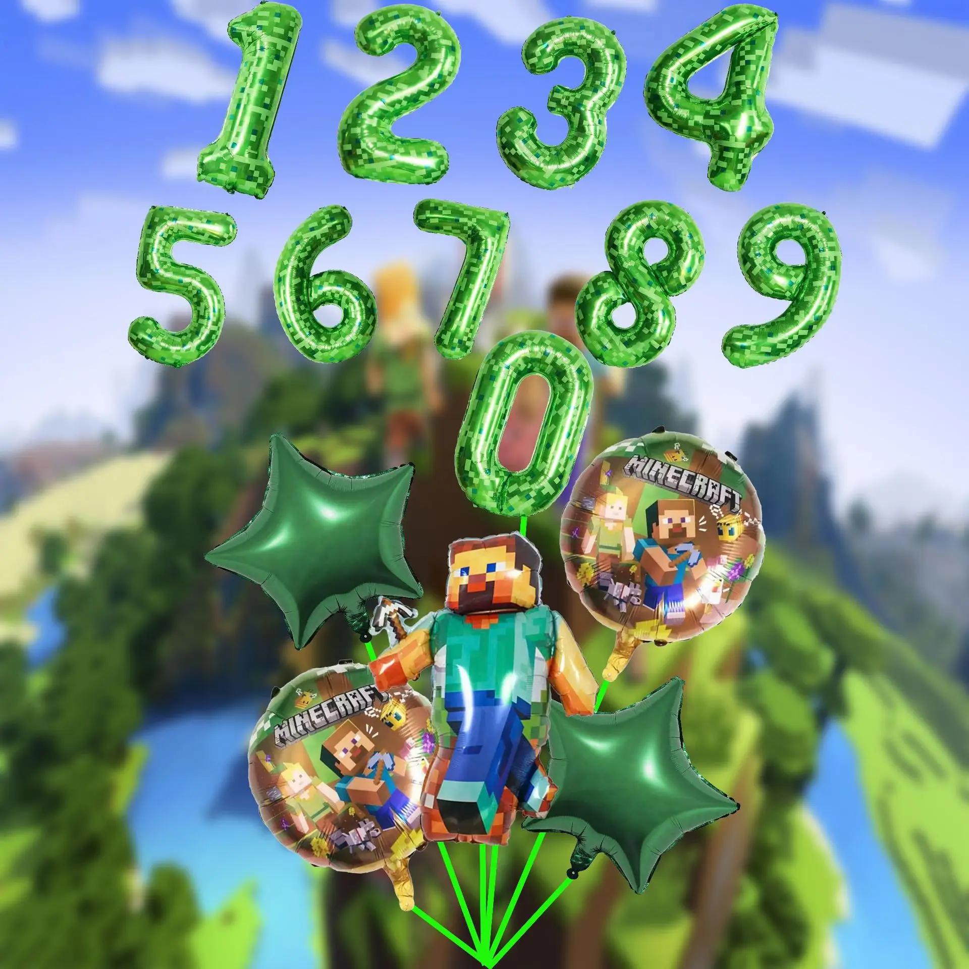 Dessin animé Minecrafte ballon nouveau mon monde Pixel vert numéro 0-9 Film d'aluminium ballon aérie