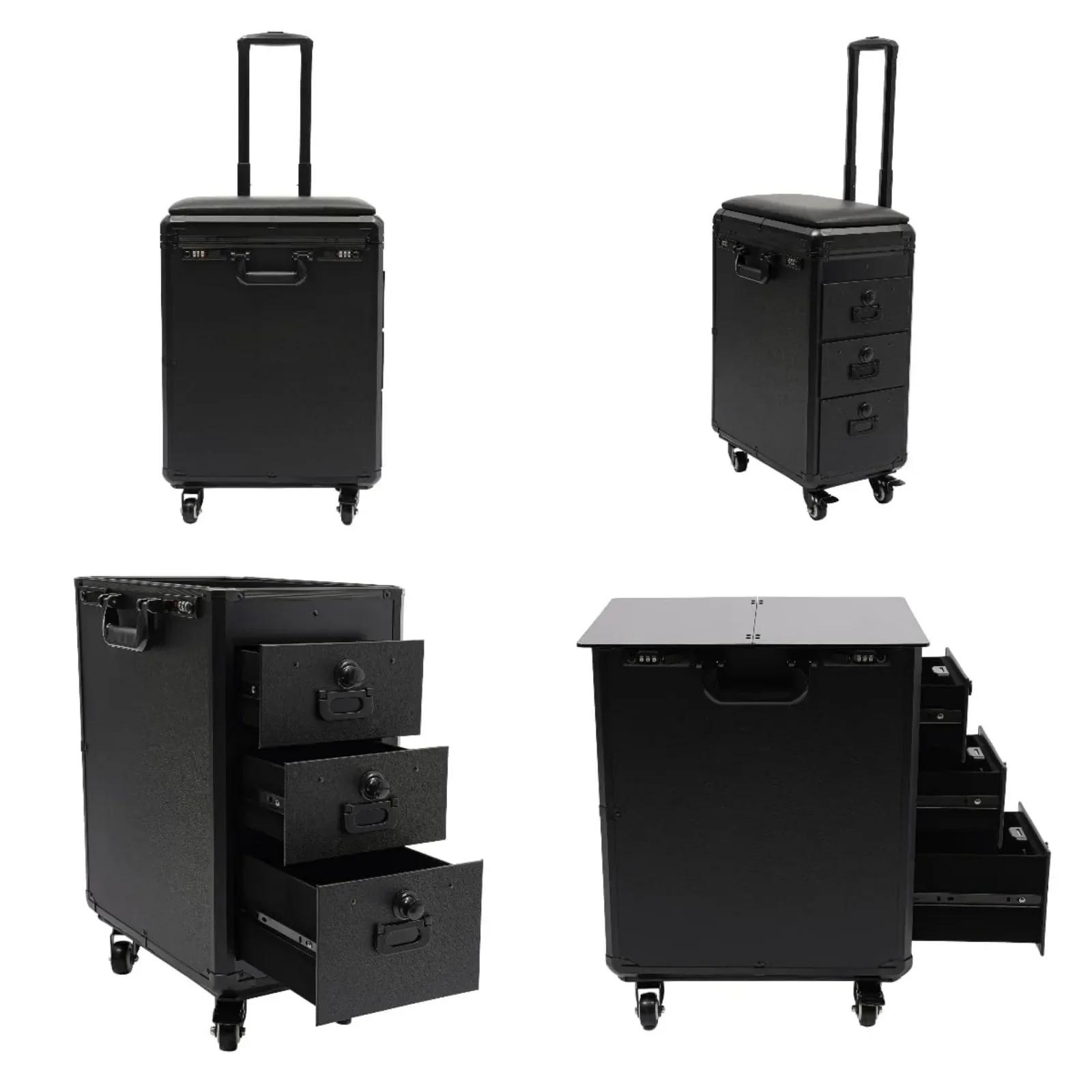 NOUVEAU Trolley de Maquillage Roulant avec Support de Bras pour Tatouage, Valise de Beauté à 3 Tiroi