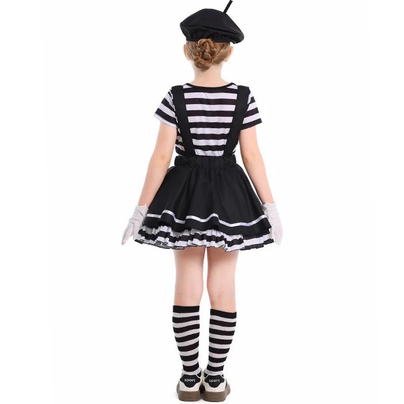 Costume de clown mime pour filles, tenue amusante pour spectacles, festivals, célébrations et théâtr