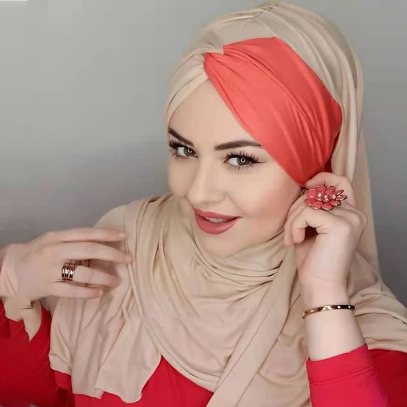 Hijabaya musulman pour femme, écharpe noire, hijab du Ramadan, hijabs en jersey de luxe, robe Abayas