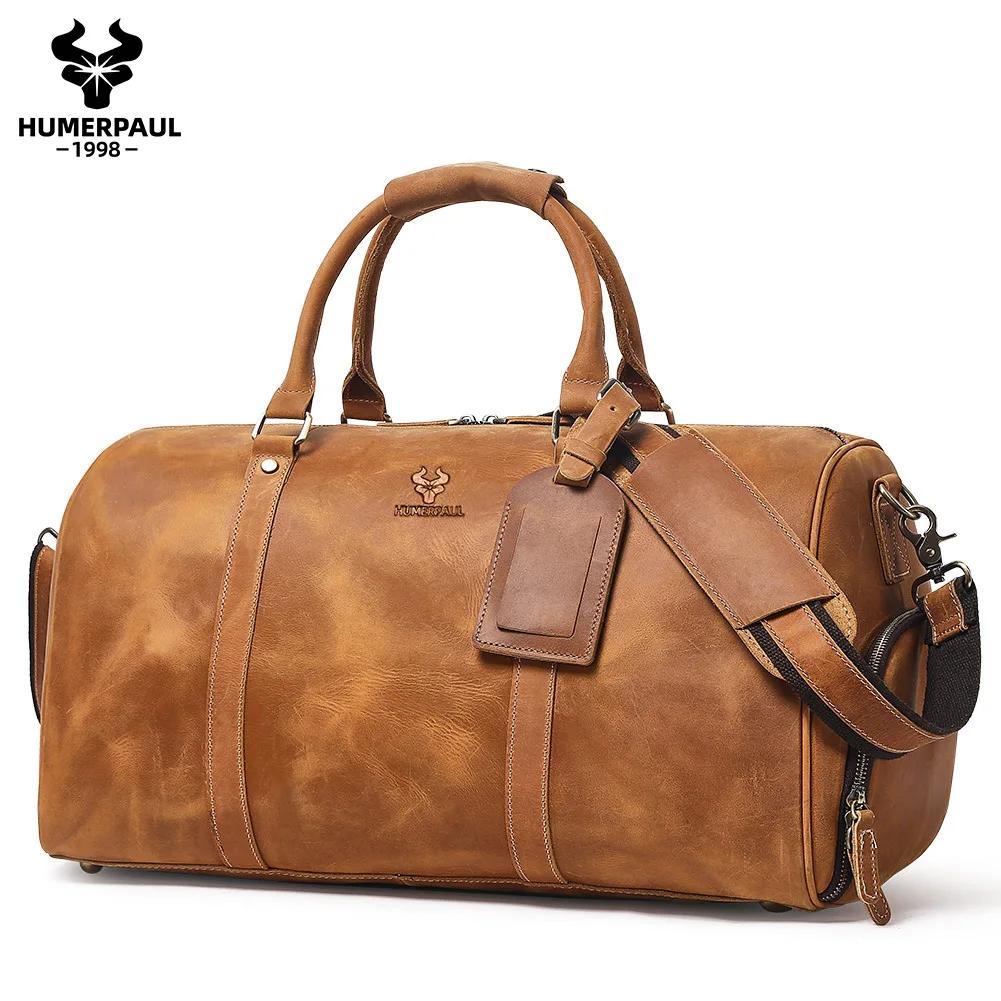 Sac de sport en cuir Crazy Horse pour hommes, sac de voyage de grande capacité pour ordinateur porta