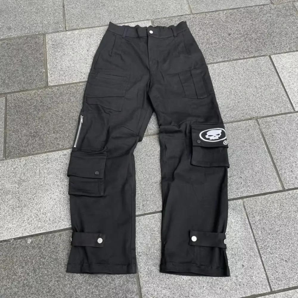Nouveau Jean Y2K pour Homme, style Hip Hop, avec broderie crâne rétro, en denim délavé, coupe droite