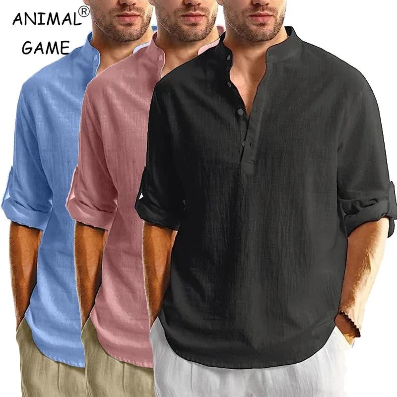 Henley – chemise à manches longues pour hommes, T-Shirts légers en coton, Streetwear respirant, coul