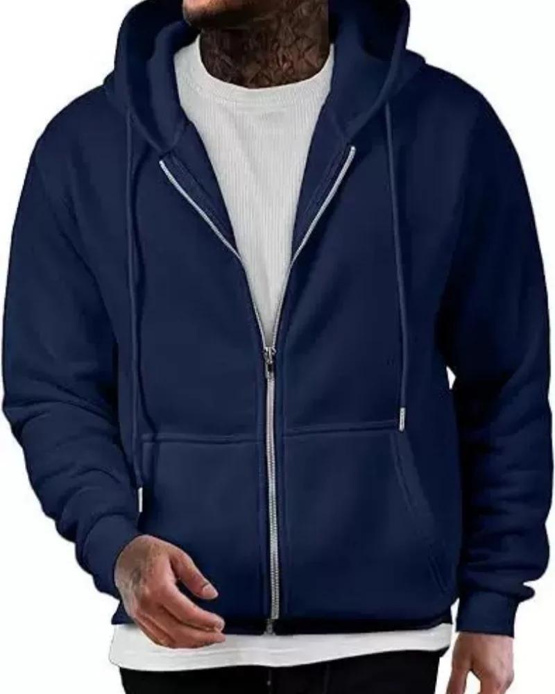 Sweat à capuche à manches longues avec fermeture éclair pour homme, vêtement de sport décontracté, c