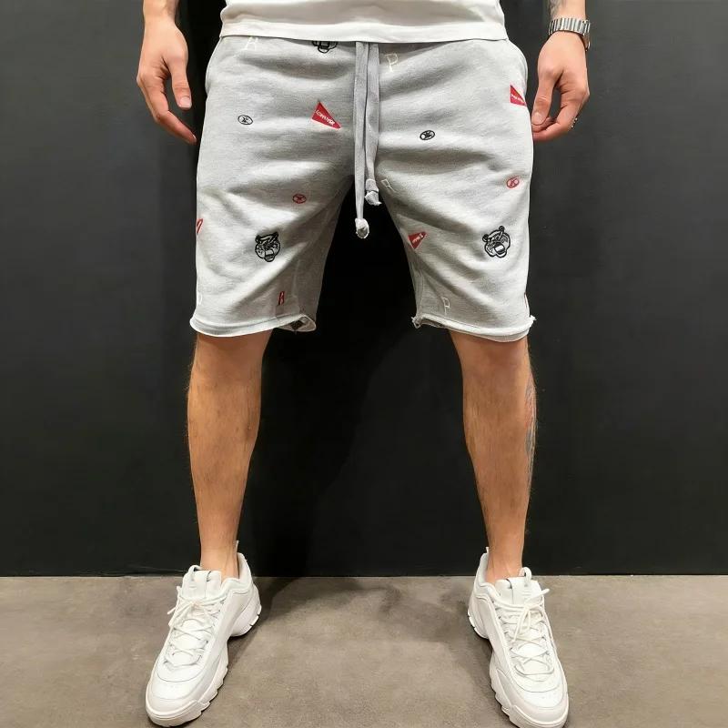 Shorts amples en coton pour hommes, style streetwear, brodés, décontractés, pour le sport et la musc