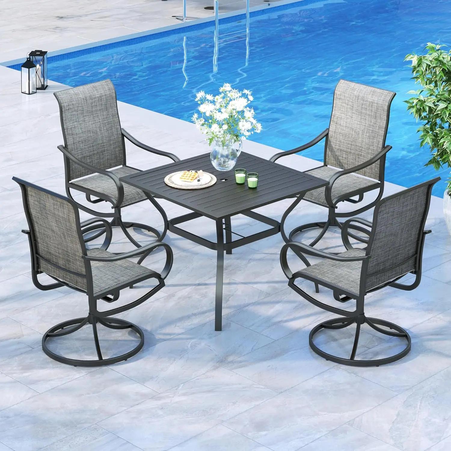 Ensemble de table et chaises de patio pour repas en extérieur, 5 pièces, avec trou pour parasol, pou