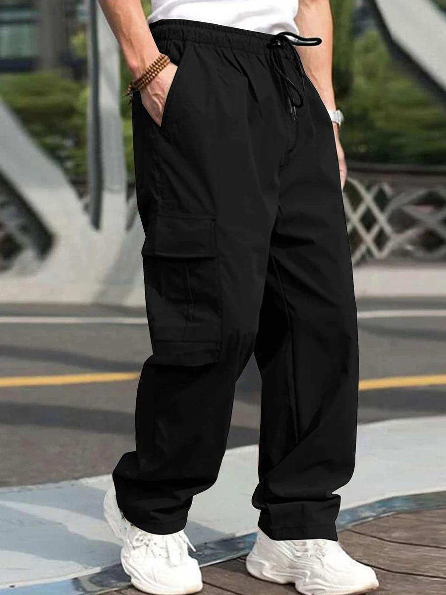 Pantalon cargo long pour homme, pantalon de travail avec poches, jambe droite, monochromatique, prox