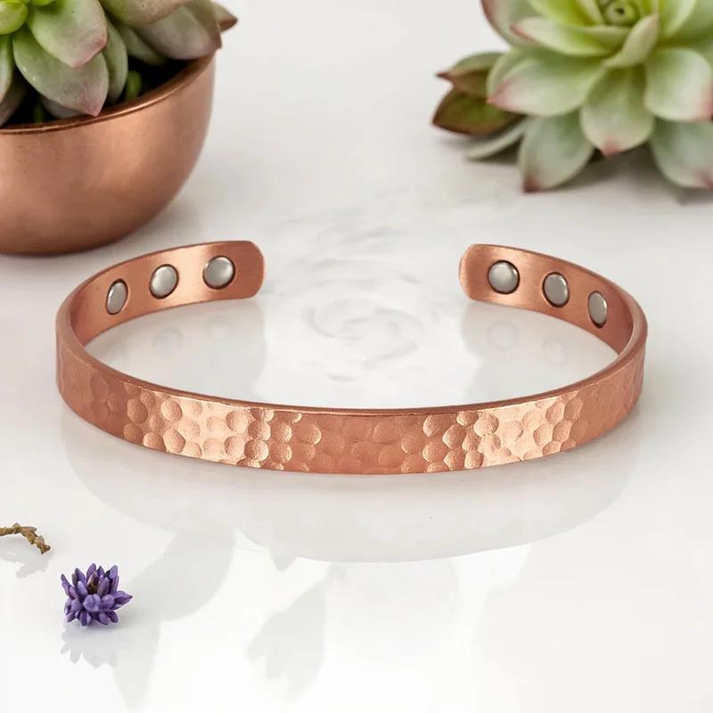 Bracelets Vintage en cuivre pur 99.9%, pour femmes et hommes, manchette de couleur Rose, breloques, 