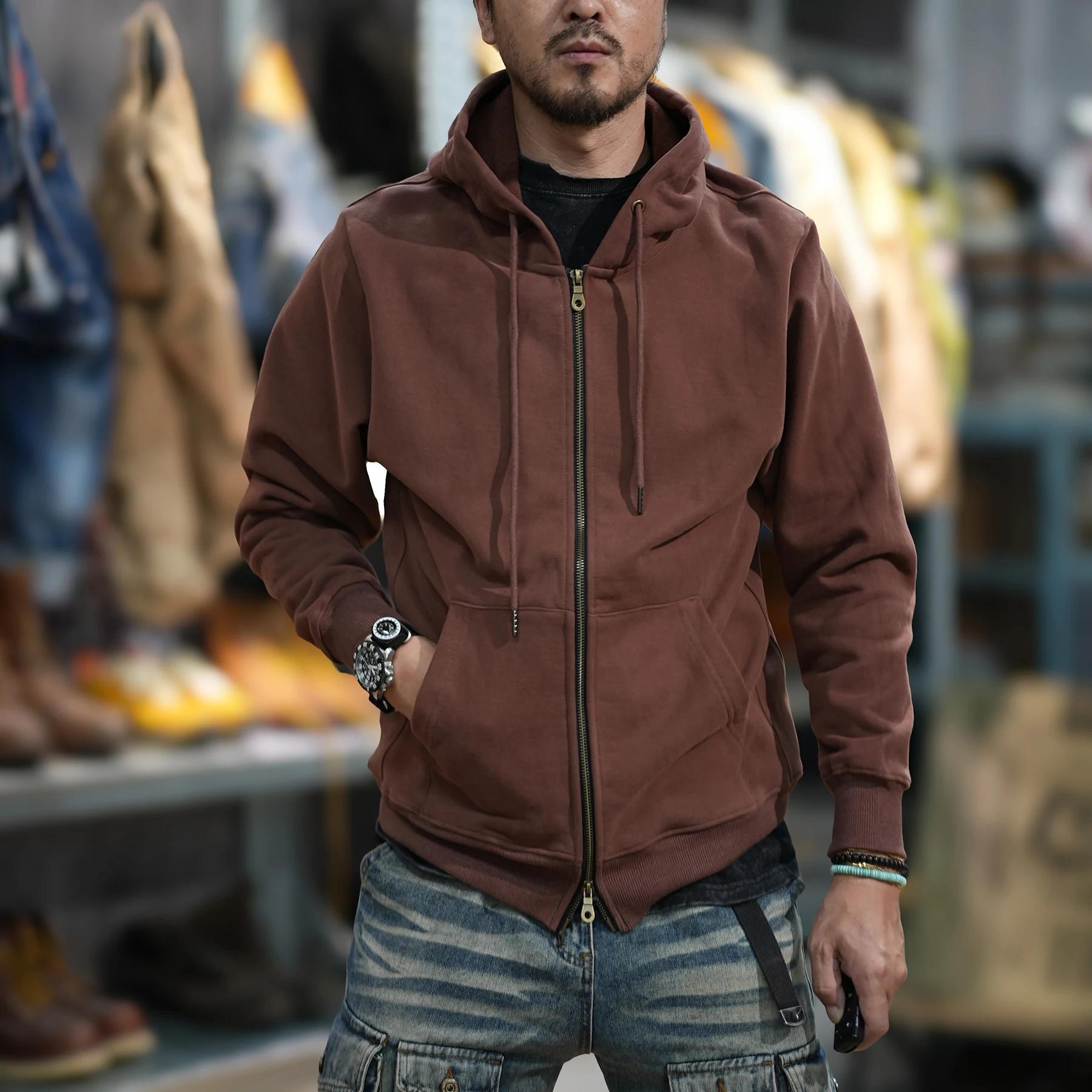 Cardigan à Capuche Rétro pour Homme, Vêtement de Marque, Lourd, Ample, Grande Taille, Nouvelle Colle