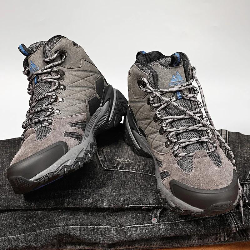 HIKEUP-Bottes de randonnée en daim pour hommes, baskets de trekking en plein air, chaussures de mont