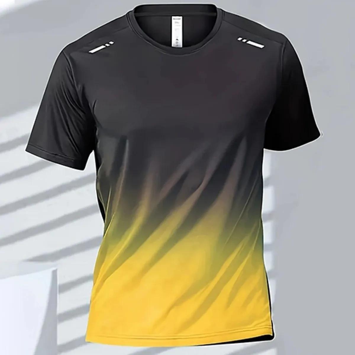T-shirt col rond pour hommes, confortable et respirant, imprimé dégradé, haut d'extérieur décontract