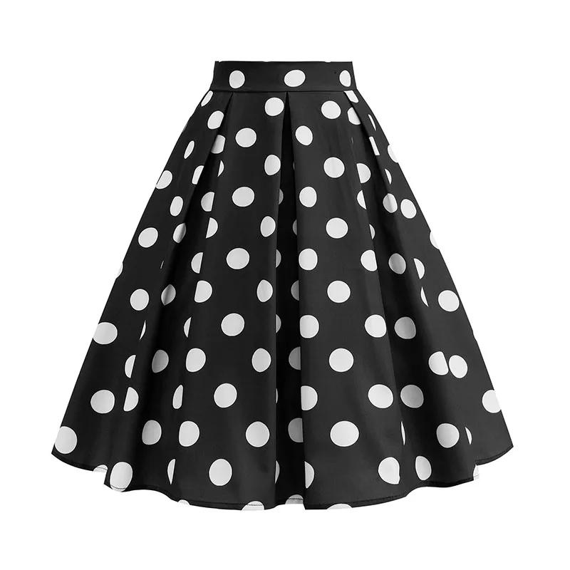 Jupes d'été Vintage pour femmes, taille haute, imprimé à pois, rouge, blanc, noir, élégante, tunique