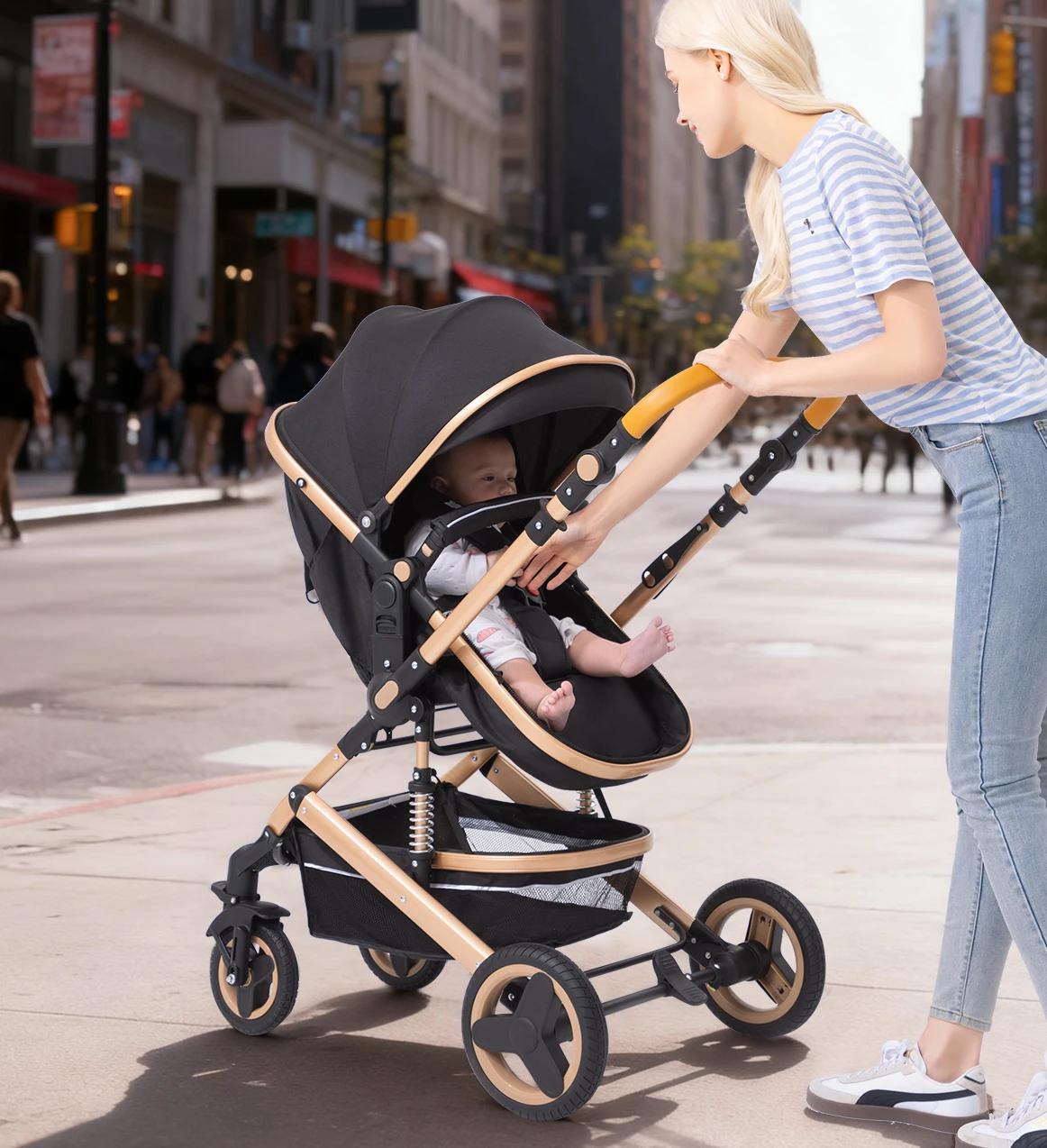 Poussette bébé 3 en 1 la plus récente, légère, avec siège haute, châssis en aluminium, système de vo