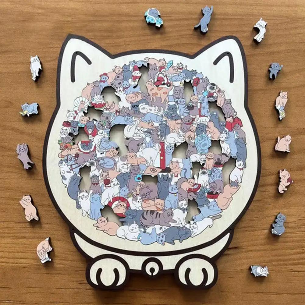 Puzzle en bois en forme de chat, 135 pièces, pièces de Puzzle irrégulières uniques, cadeaux d'annive