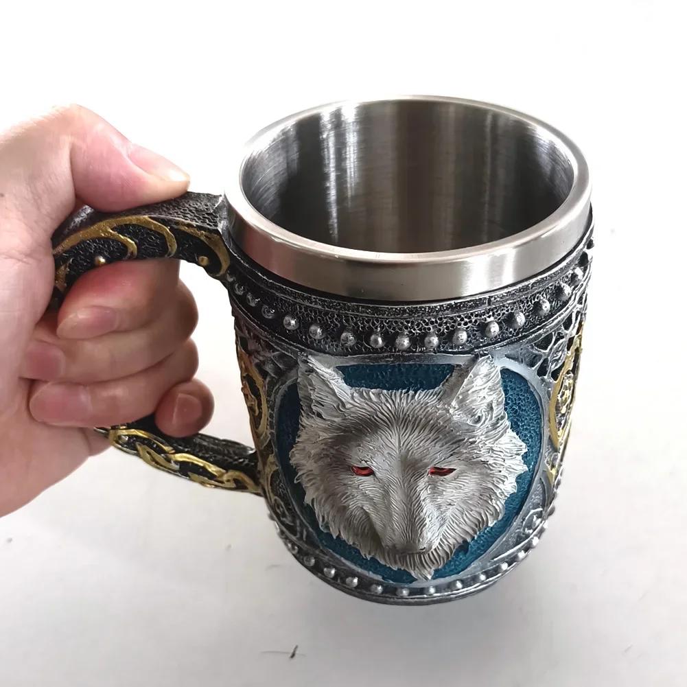 Tasse à Bière en Bois de Style Viking, Simulation de Baril en Bois, à Double Paroi, Isolée en Métal,