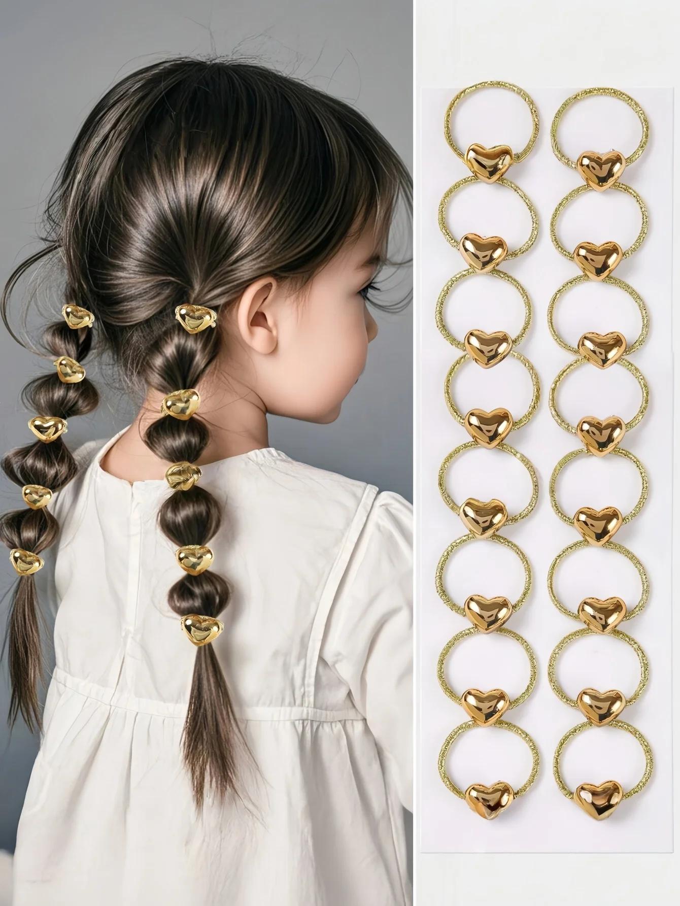 Lot de 10 jolis élastiques pour cheveux de style princesse pour bébés filles, avec paillettes dorées