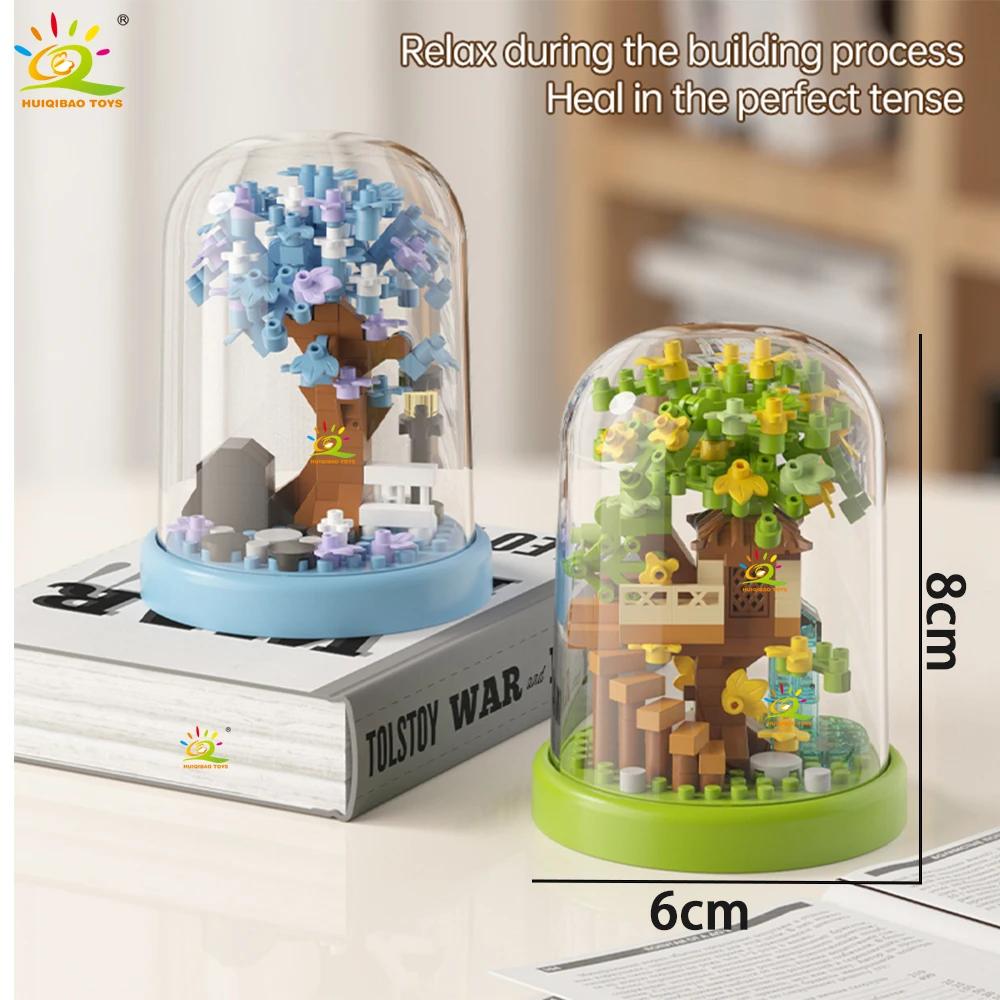 HUIQIBAO MOC Mini maison dans les arbres quatre saisons avec boîte d'affichage modèle Micro bloc de 