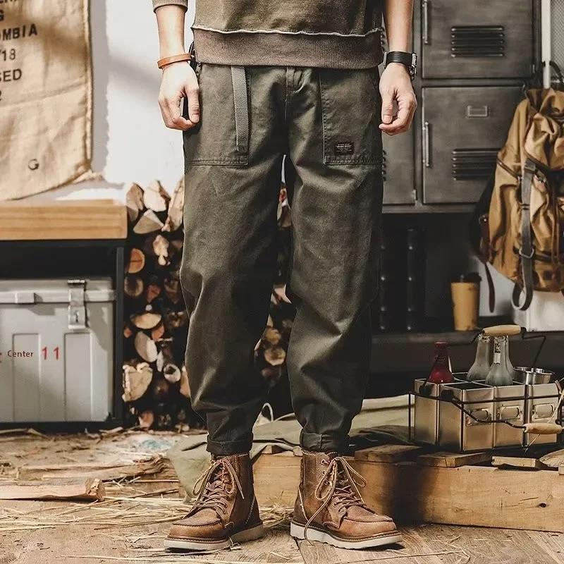 Pantalon de travail en coton coupe large pour homme, style rétro décontracté, résistant à l'usure, a