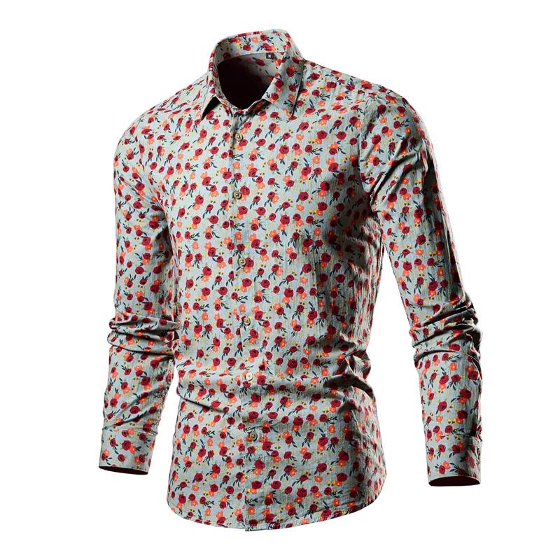 Chemise à manches longues florales pour hommes et femmes, revers à bouton unique, imprimé en 3D, gra