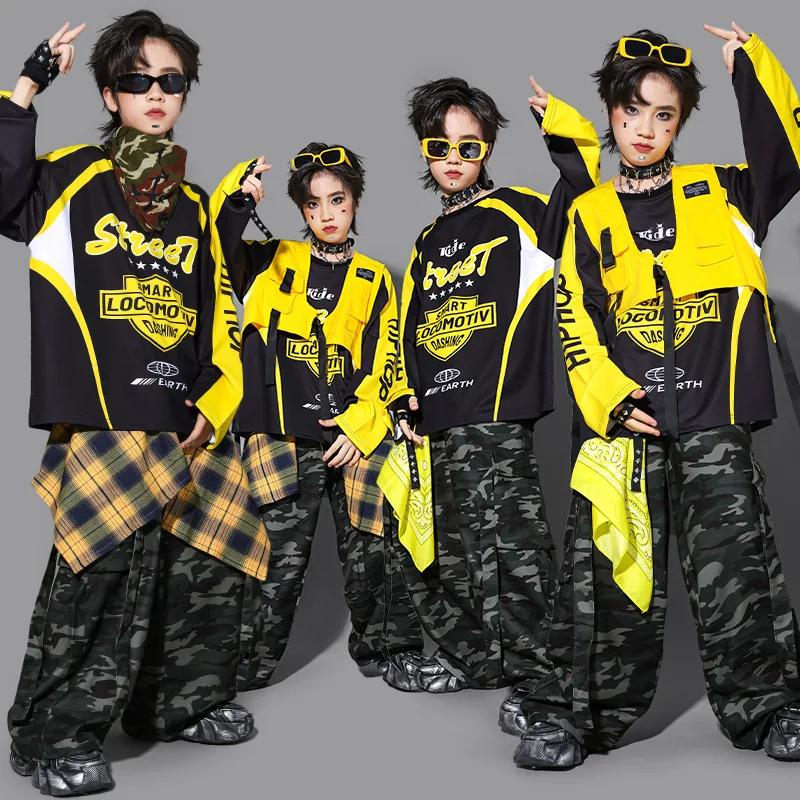 Ensemble de vêtements de danse de rue pour filles, veste K-pop, sweat-shirt, pantalon jaune, costume