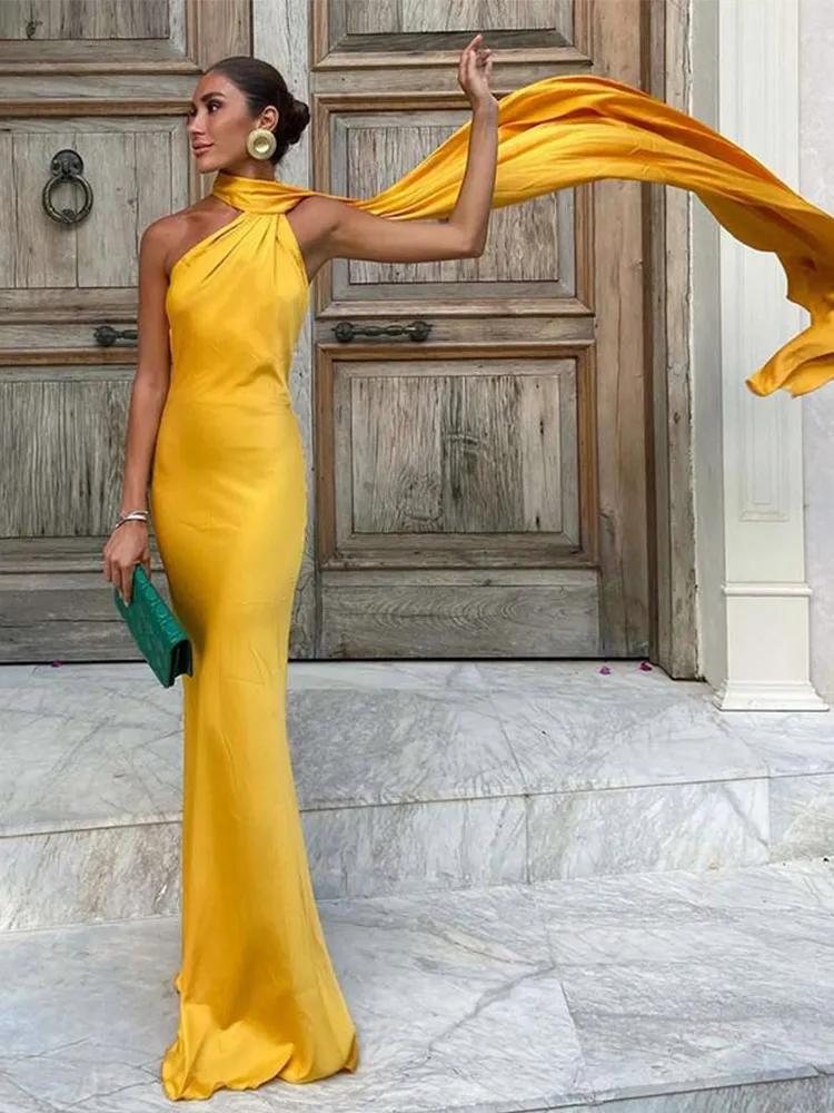 Robe élégante à col licou pour femmes, couleur unie, épaules dénudées, sans manches, dos nu, Slim, M
