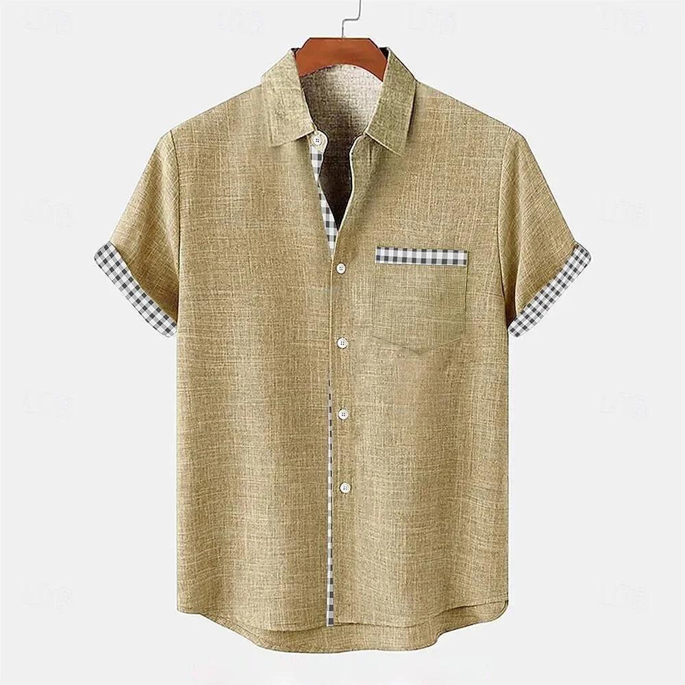 Chemise pour homme en lin, style ethnique, imprimé 3D, chemise décontractée à manches courtes avec c