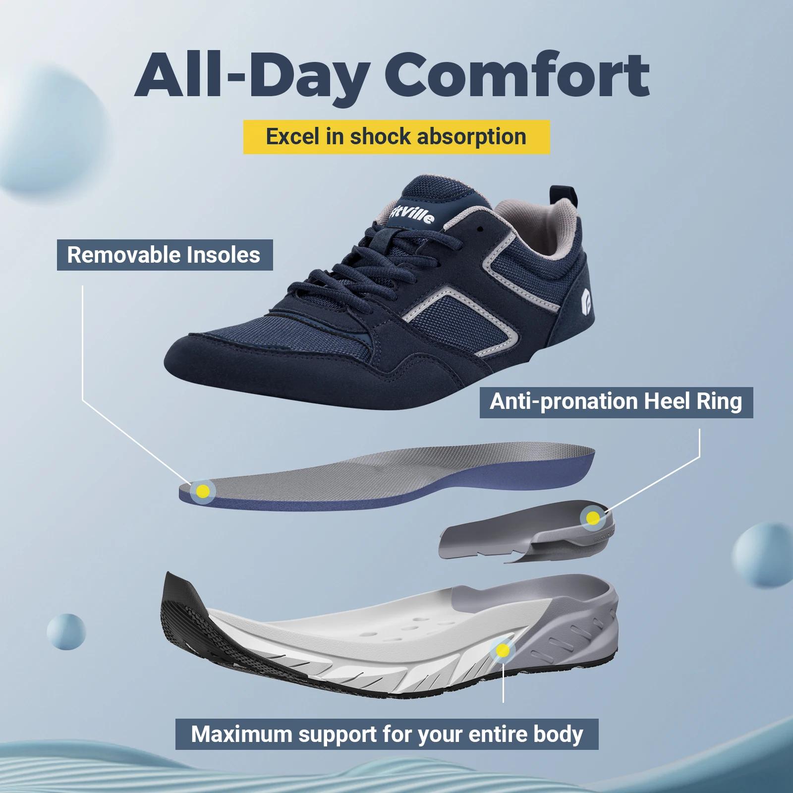 FitVille nouvelles chaussures de course pour hommes 4E baskets large largeur avec Support de voûte p
