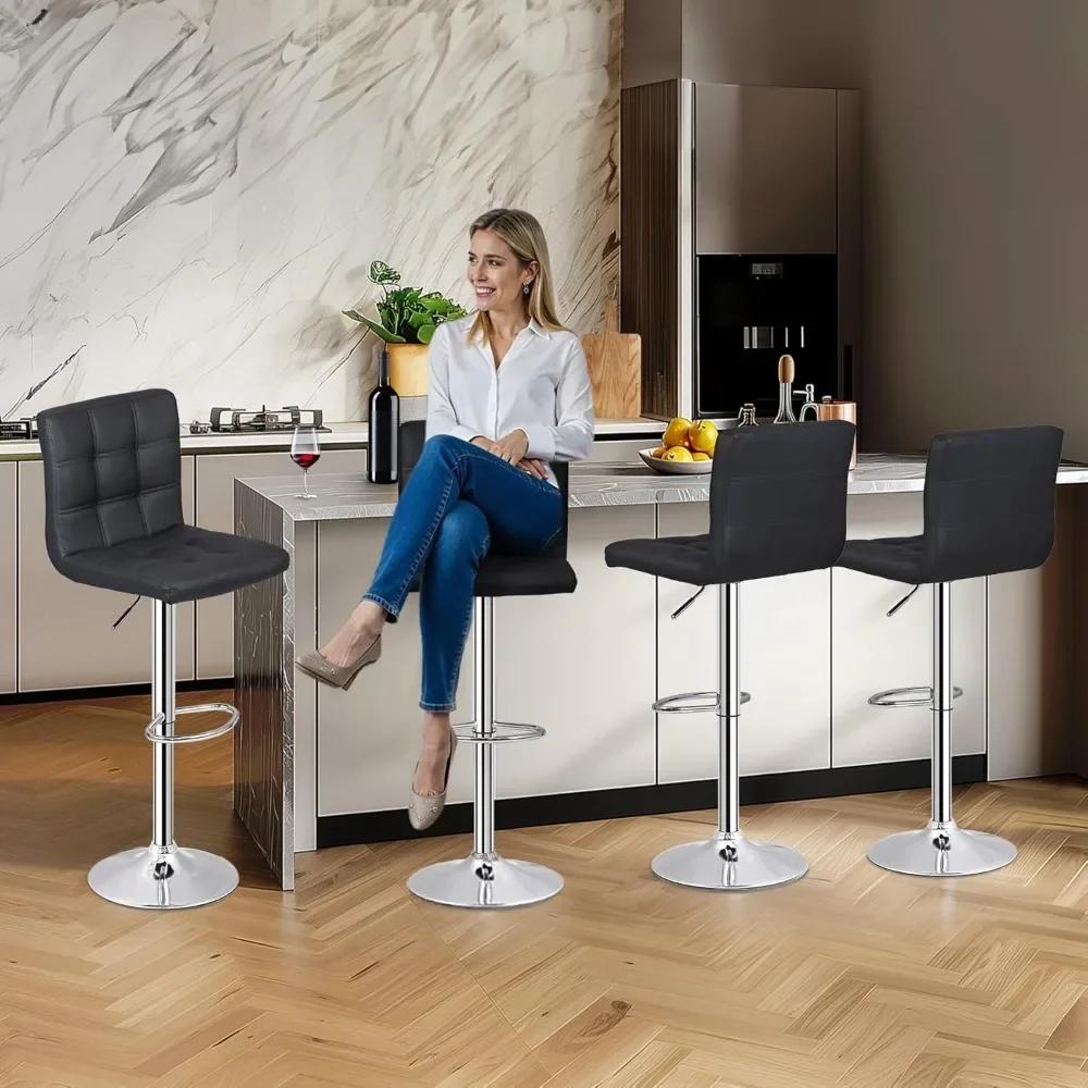 Ensemble de 4 tabourets de bar pivotants réglables, tabourets de bar de comptoir de cuisine en cuir 