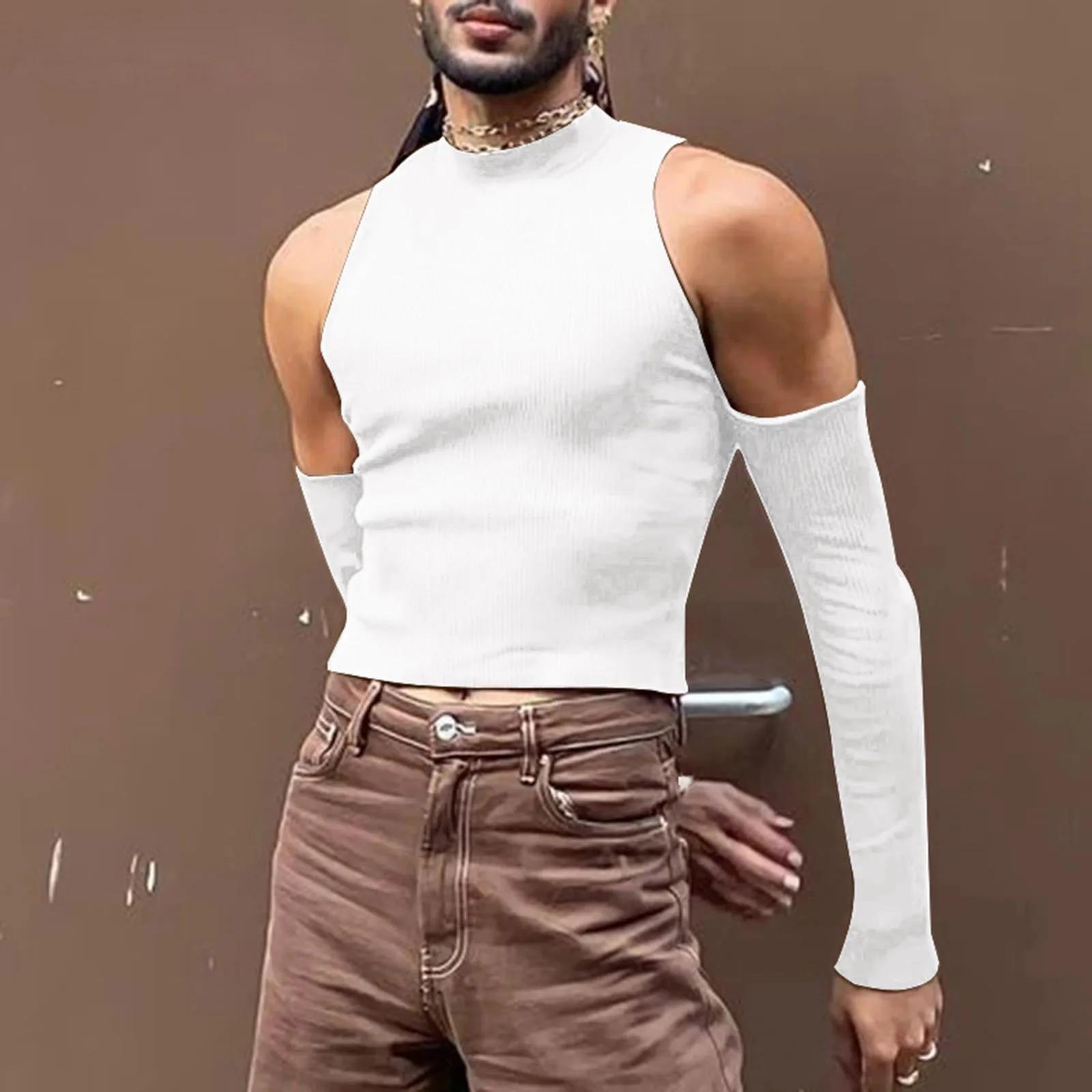 T-shirt manches longues col roulé pour hommes, Chic, ajouré, décontracté, Streetwear, Sexy, épaules 