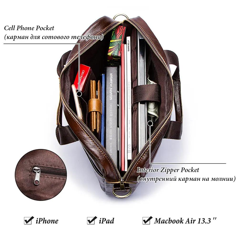 Véritable cuir hommes porte-documents Portable bureau sac à main pour pochette d'ordinateur de haute