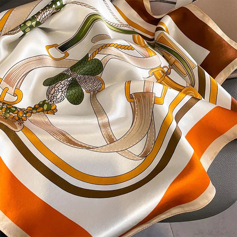 Écharpe carrée en soie simulée pour femmes, 68cm, à la mode et polyvalente, haut de gamme, sac, acce