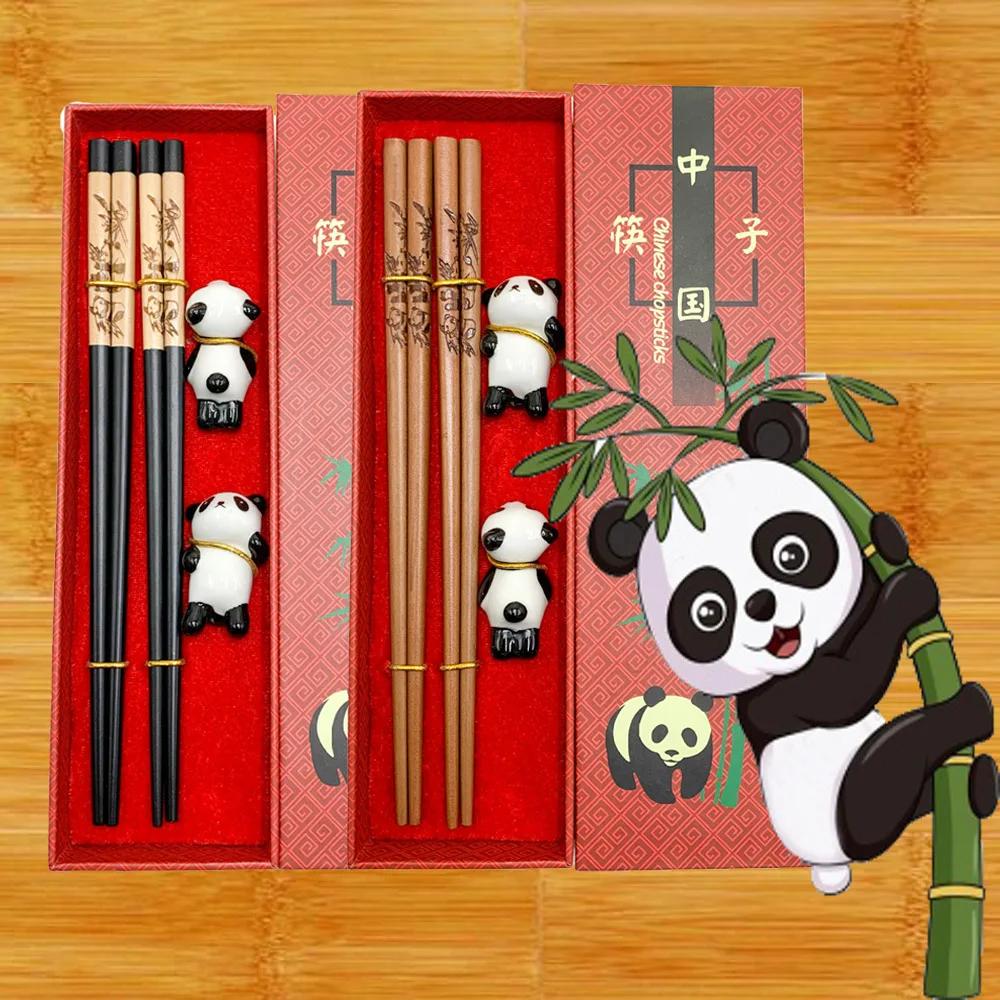 Baguettes de Panda chinois, Sushi japonais et coréen, baguettes en bois massif, cadeau de mariage, e