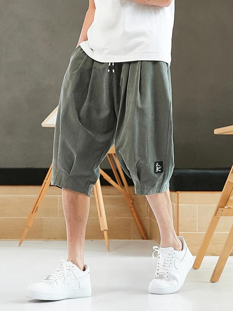 Grande taille été sarouel hommes courts Joggers Style chinois mollet décontracté Baggy pantalon mâle