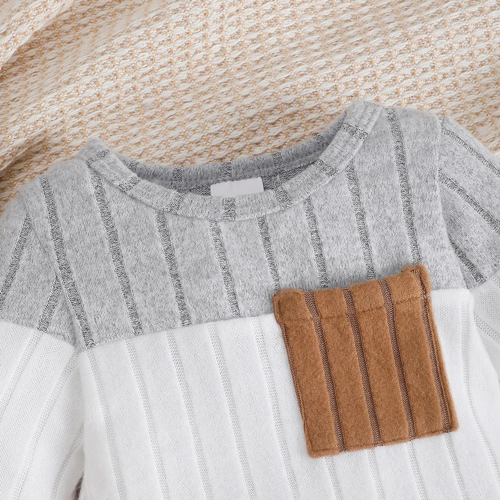 0-18 mois nouveau-né bébé garçon ensemble col rond couleur bloquée body + pantalon + chapeau confort
