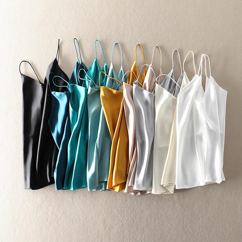 Haut court d'été femmes Camis soie Satin débardeur femmes Camisole sans manches gilet Roupas Femin r