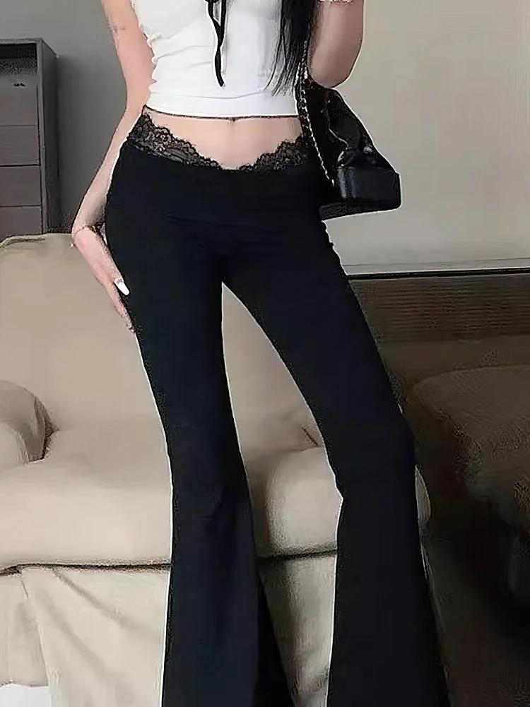 Dentelle Sport jambe large taille haute pantalon femmes serré Yoga pantalon évasé Baggy décontracté 