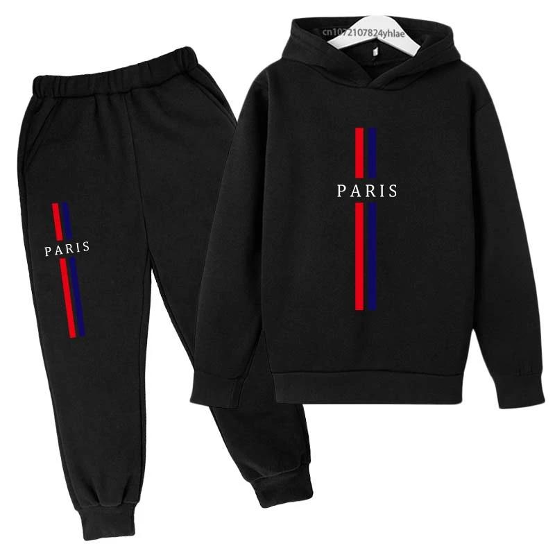 Ensembles de vêtements pour enfants, garçons et filles, 2 pièces, sweat-shirt + pantalon, imprimé Pa
