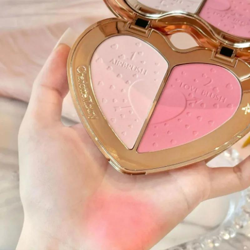 CT Blush en poudre bicolore en forme de cœur, maquillage longue tenue, petit tube doré, rouge à lèvr